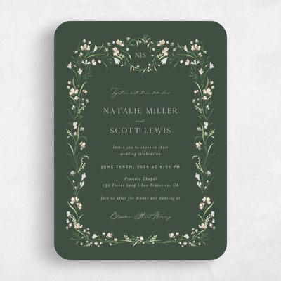 Green Rounded Wedding Invitation - Mirtillo Portrait