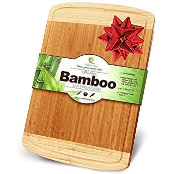 Midori Way Thick Bamboo Wood Cutting Board with Juice Grooves - Extra Large (18x12 -Inch)