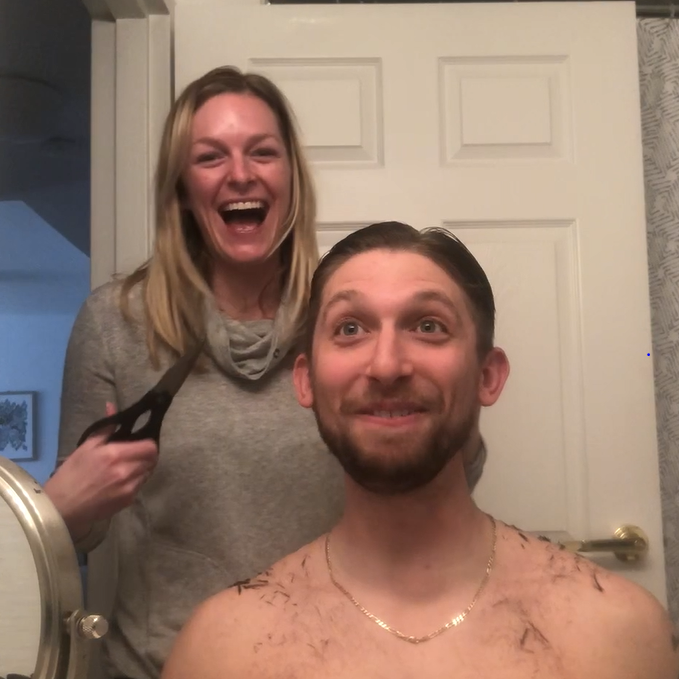 Quaranteam cuts. Love grows and, thankfully, so does hair.