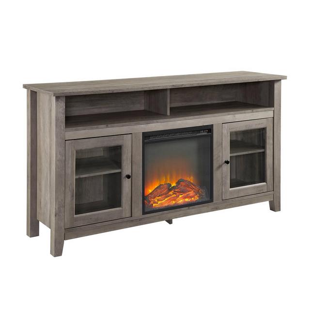 58" Transitional Fireplace Glass Wood Tv Stand Gray Wash - Saracina Home