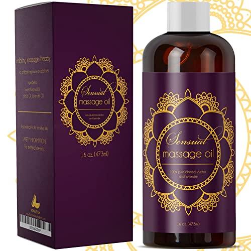 Sensual Massage Oil for Massage Therapy - Natural and Relaxing Massage Oil for Men and Women with Aromatherapy Oils and Lavender Essential Oils for Skin Use - Moisturizing Body Oil for Dry Skin 16 Oz