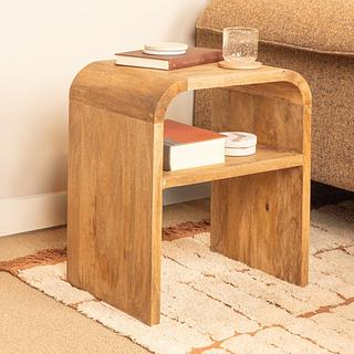 Clyde Modern Waterfall Edge Mango Wood End Table with Shelf