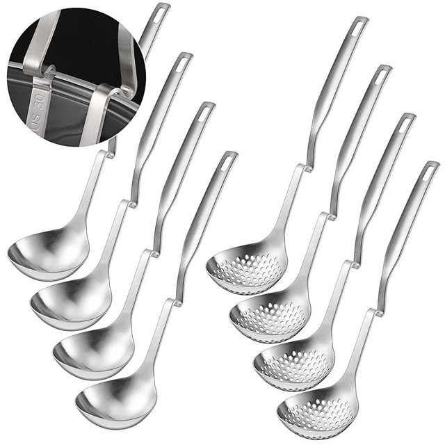 Patelai Stainless Steel Hot Pot Strainer Scoops Hotpot Soup Ladle Spoon Set Skimmer Spoon Slotted Strainer Ladle Gravy Colander Kitchen Cooking Utensil(8 Pieces)