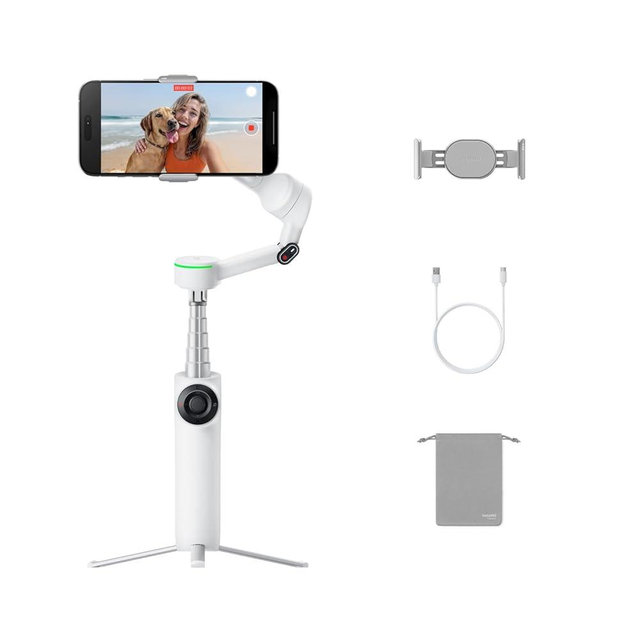 Insta360 Flow 2 Pro White - Industry-First AI Phone Gimbal with Apple DockKit, Pioneering 360º Pan Tracking, Free Tilt, Built-in Tripod/Selfie Stick, Portable Vlog/Travel Stabilizer