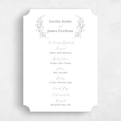 Green Ticket Wedding Program - Merriott