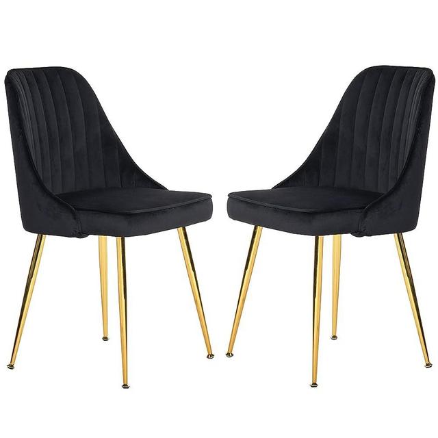 ANOUR Modern Dining Chairs,Set of 2, Velvet Kitchen Chair with Gold Metal Legs,Upholstered Side Chair for Dining Room,Living Room,Makeup Room(Black,2 Pack)
