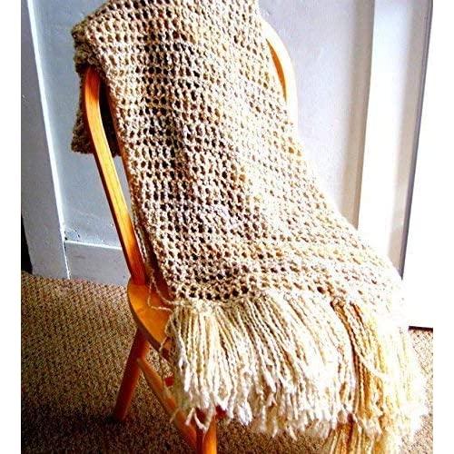 Throw Blanket, rocheted Blanket, Knitted Blanket, Tan Cream Brown Handmade in the USA Blanket