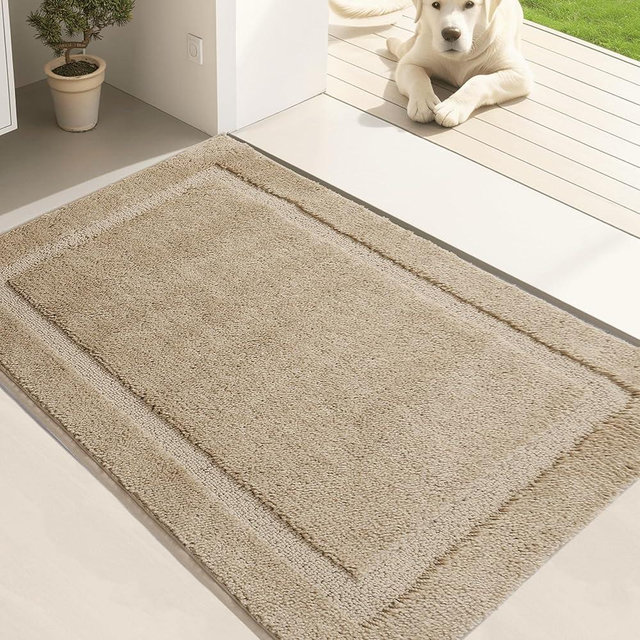 Oiilores Door Mat Indoor Entrance, Dirt Trapper Entryway Rug with Non-Slip Rubber Backing, Washable Inside Front Entry Rugs, Super Absorbent Doormat for Home, Dog Mat for Muddy Paw, (24" x 36", Beige)