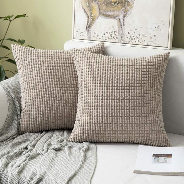 MIULEE Pack of 2 Decorative Throw Pillow Covers Soft Corduroy Solid Cushion Case Sand Color Pillow Cases for Couch Sofa Bedroom Car 18 x 18 Inch 45 x 45 cm
