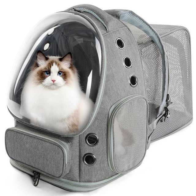 EVERMOW Cat Backpack Carrier, Bubble Expandable Cat Carrier for Cats or Small Dogs up to 15lbs, Airline-Approved, Large Space & Breathable Pet Backpack for Traveling, Hiking