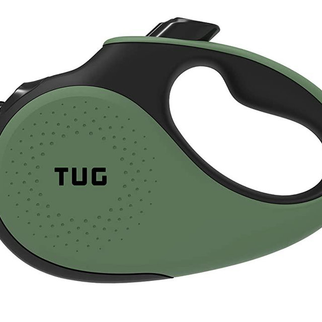 TUG 360° Tangle-Free, Heavy Duty Retractable Dog Leash for Up to 55 lb Dogs; 16 ft Strong Nylon Tape; One-Handed Brake, Pause, Lock (Medium, Green)