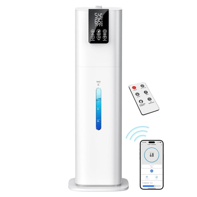Smart Humidifiers Large Room Bedroom Home,2.11Gal(8L) Quiet Top Fill Cool Mist Humidifier,Smart App & Remote Control, 3 Speed Humidifier with 360°Nozzle,Humidity Setting for Baby Office Plant(White)
