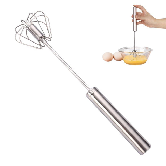Stainless Steel Semi-Automatic Whisk, Whizzy Whisk Hand Push Whisk, Semi Automatic Whisk Beater Spinning Whisk Kitchen Gadgets Mixer Stirrer for Blending, Whisking, Beating & Stirring (Silver, 14inch)