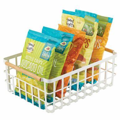 Kitchen Pantry Metal Wire Basket with Bamboo Handles - 17" x 11" x 6"