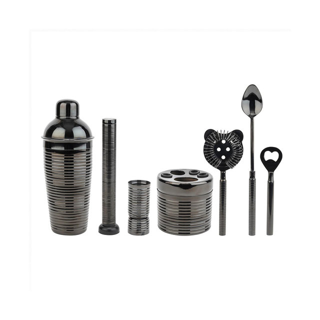 French Home Textured Metal Barware, Set of 7