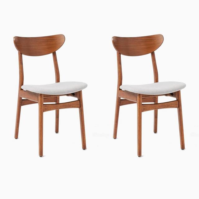 Classic Café Upholstered Dining Chair, Feather Gray, Walnut, Set of 2