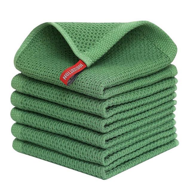 Kitinjoy 100% Cotton Kitchen Dish Cloths, 6 Pack Waffle Weave Ultra Soft Absorbent Dish Towels for Drying Dishes Quick Drying Kitchen Towels Dish Rags, 12 X 12 Inches, Grass Green