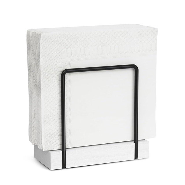 Napkin Holder for Table, Farmhouse Wood Standing Napkin Dispenser for Kitchen Dining, Modern Metal Napkin Holder for Table Picnic Coffee Bar, Napkin Holders Suitable for Dining Room Decors - White