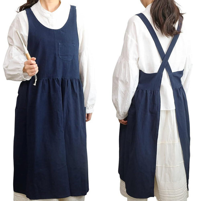 HANEE Cross Back Aprons for Women with Pockets | Japanese Style Cotton Apron | Cute Pinafore Smock for Kitchen etc (6 Colors)