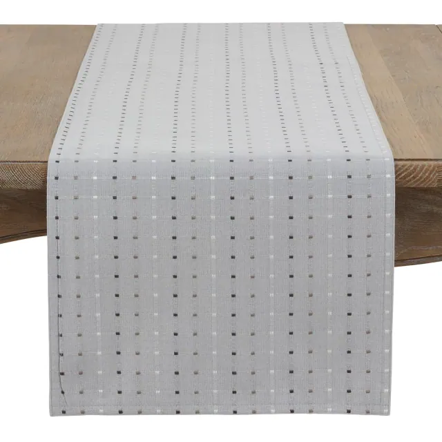 Saro Lifestyle Table Runner With Stitched Line Design, Grey, 16" x 72"