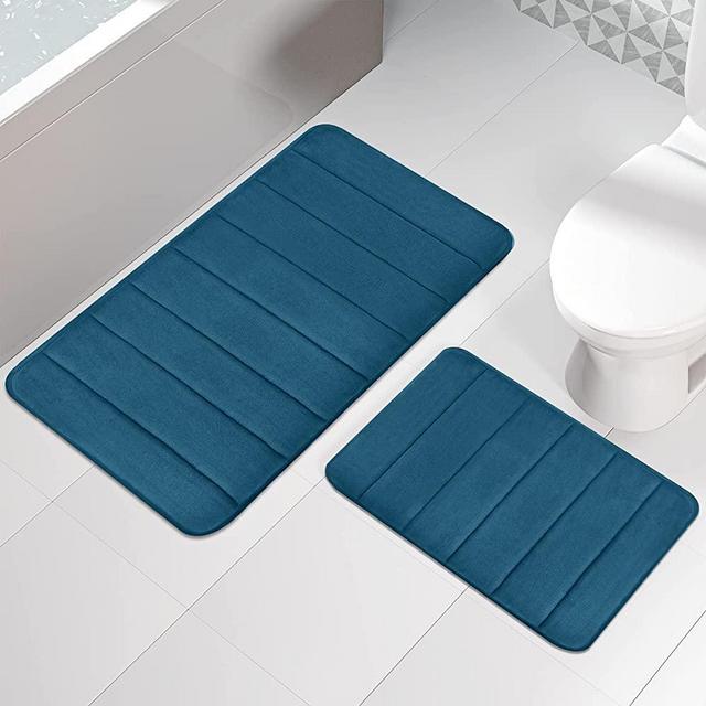 Yimobra 2 Pieces Memory Foam Bathroom Mat Set, Non Slip - Super Water Absorption Soft Bath Mats Rugs, Thick, Dry Fast, Machine Washable for Bathroom Floor Rug, 17x24+31.5x19.8 Inches, Peacock Blue