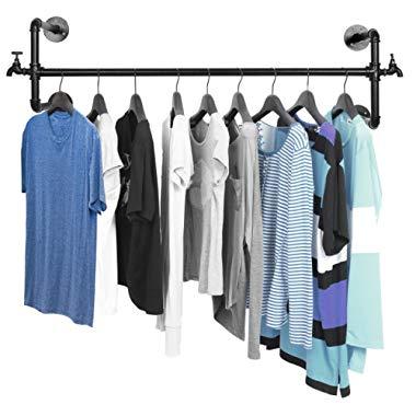 MyGift Black Metal Wall Mounted Faucet Design Closet Rod Garment Rack/Hanging Clothes Bar Display