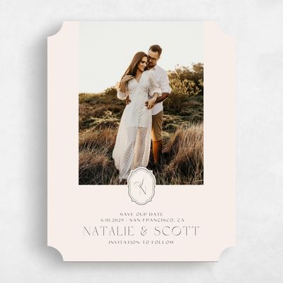 Beige Ticket Wedding Save the Date - Korina Photo