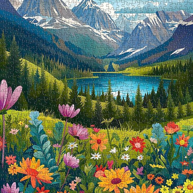 Landscape Puzzles for Adults 1000 Pieces, Flower Mountain Puzzle Art, Lake Scenic Jigsaw Puzzles for Adults