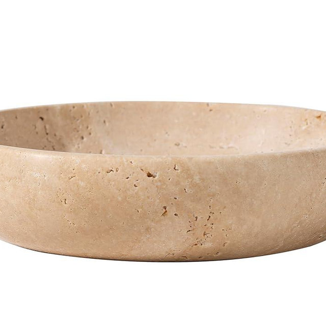 Natural Travertine Decorative Bowl 7.8", Handmade Stone Catchall Bowl for Entryway Key, Coffee Table Centerpiece, Kitchen Counter Fruit Bowl, Ring Tray, Office Home Decor Modern Apartment Essential