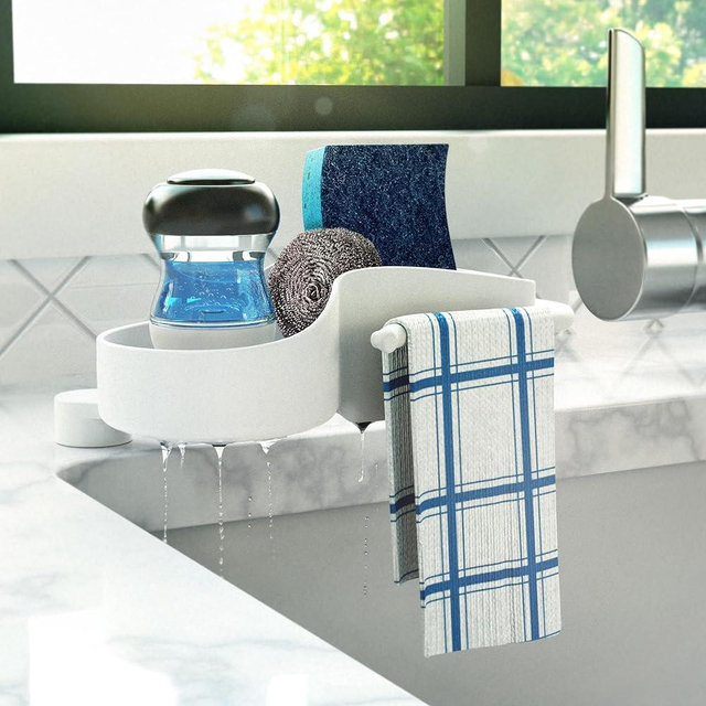 Sink SideKick - Patented Sink Caddy with Stainless Steel Magnetic Mount | Ultra Hygienic Space-Saving Sink Organizer | Sponges Brushes Dishrags & More | For Kitchen, RV, Boat, Laundry Sink (White)