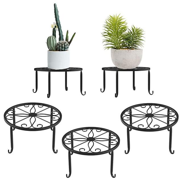 Lewondr Potted Plant Stand, [3-Pack] Indoor Iron 9.5 Inch Round Flowerpot Holder Rustproof Durable Metal Garden Container Outdoor Decorative Round Supports for Planter – Black