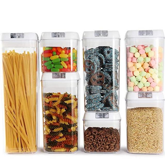 Airtight Food Storage Containers with Lids | 7 Plastic Kitchen Canisters for Pantry Organization and Storage | BPA Free Air Tight Container With Labels, Markers and Measuring Spoons