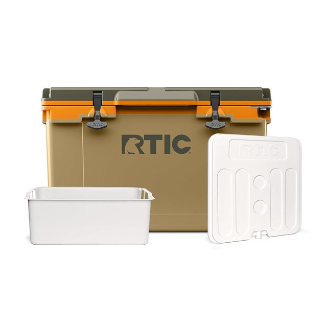 RTIC 52 Qt Ultra-Light Cooler Bundle with Freezable Divider and Dry Goods Basket, Hard, Insulated, Portable, Lightweight for Outdoor, Beach, Camping, Sports, Picnic, Boat, Travel, 76 Can Capacity