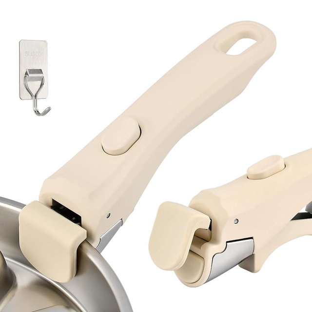 XuYelora Detachable Pot Handle, Removable Replacement Handle for Pots and Pans, Universal Cream White Pan Handles, Fits All Cookware, Heat Resistant & Durable, with 1 Hook(Cream White,Size:1pack)