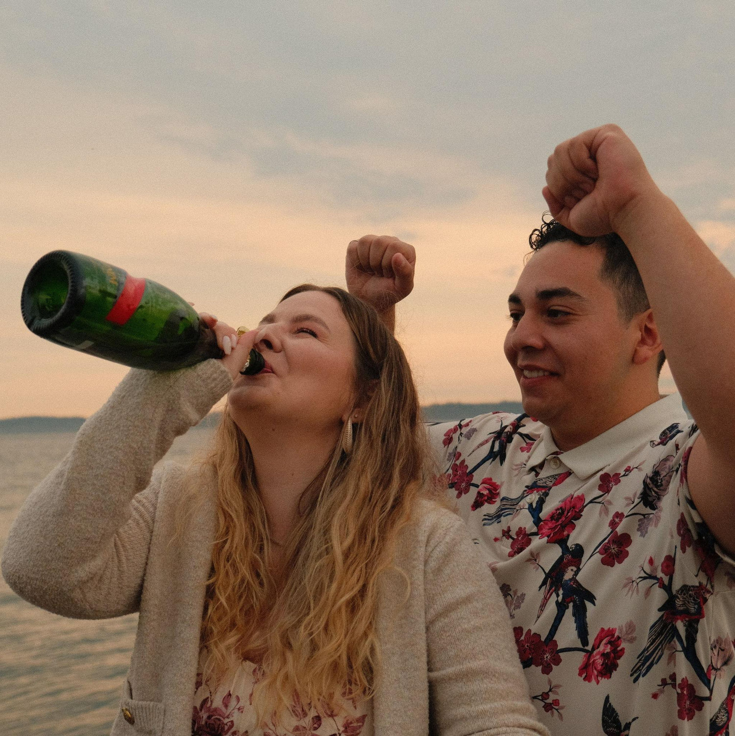 Right after Kevin sprayed champagne everywhere to celebrate the engagement.