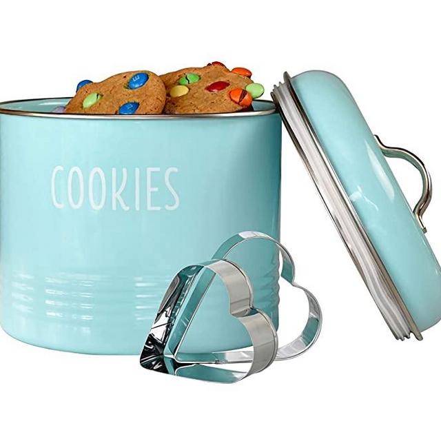 Tin Cookie Snack Jars Airtight Kitchen Food Storage Containers (Mint)