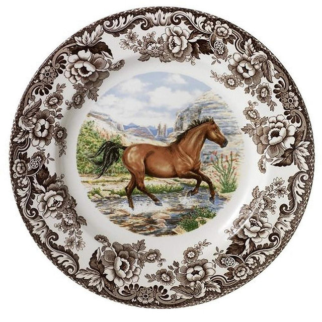 Spode Woodland Dinner Plate, American Quarter Horse | 10.5 Inch | Hunting Cabin, Lodge, and Cottage Décor | Made in England from Fine Earthenware | Microwave and Dishwasher Safe