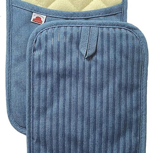 Big Red House Pot Holders, with The Heat Resistance of Silicone and Flexibility of Cotton, Recycled Cotton Infill, Terrycloth Lining, Set of 2 Blue Denim