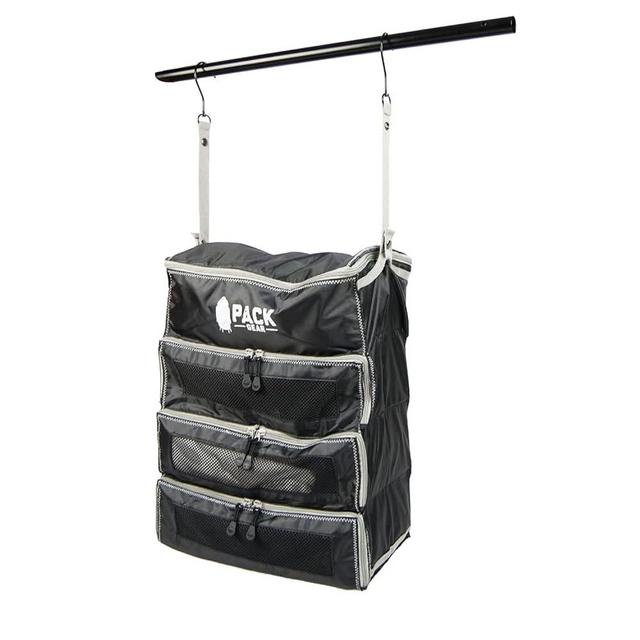 Pack Gear Hanging Suitcase Organizer, Travel Essential Foldable Packing Cubes, Pack Large or Carry On Luggage, Shelf Organizer for Closet (Black) (Medium)