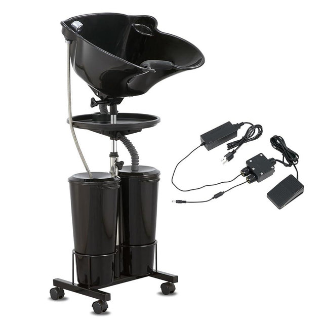 Portable Shampoo Bowl with Electric Pump (Pack of 1) | Adjustable Basin Height, Dual-Bucket Design with Drain Hoses | Home & Barber Use |