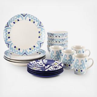 Ikat Stoneware 16-Piece Dinnerware Set, Service for 4