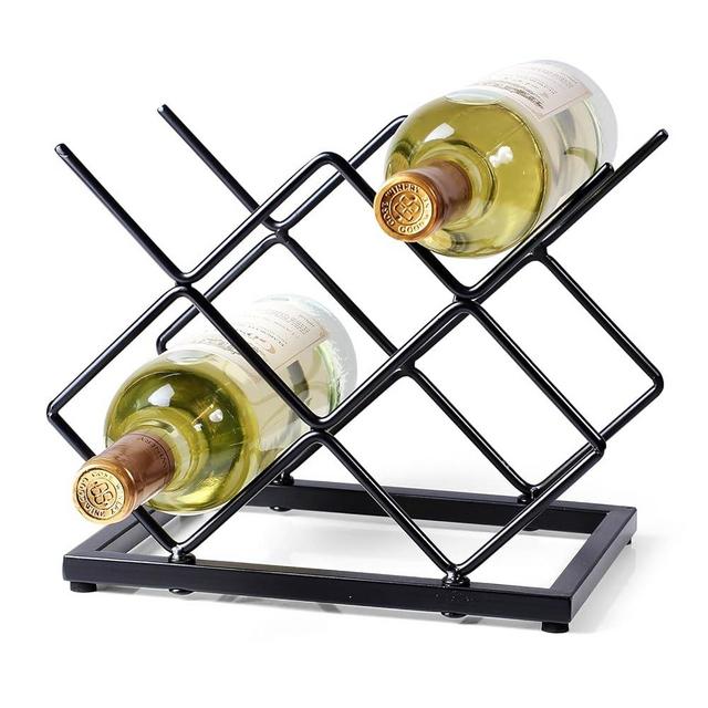 Drincarier Countertop Wine Rack - 5 Bottle Freestanding Modern Gold Metal Small Wine Rack - Tabletop Wine Holder Stand for Cabinet, Pantry, Wine Bottle Storage (I-5 Bottles Black)