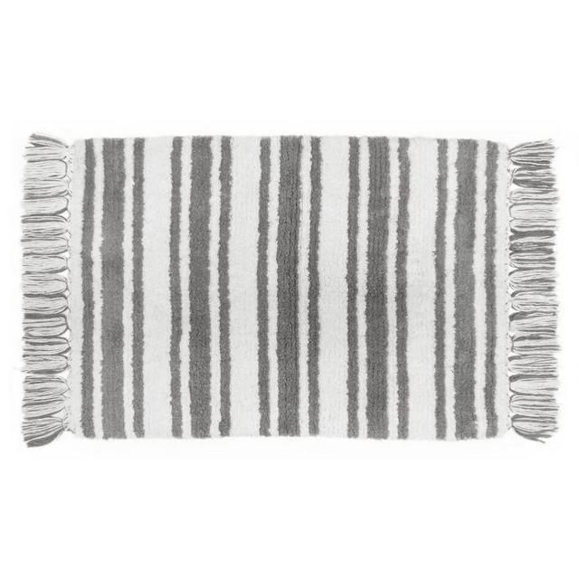 "Farmhouse Ticking Striped 30" x 20" Bath Rug in Cream/Black"