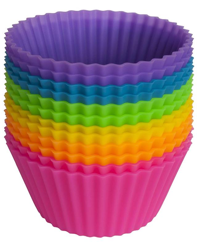 Pantry Elements Silicone Cupcake Liners/Baking Cups - 12 Vibrant Muffin Molds in Storage Jar