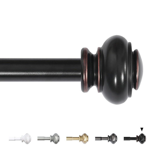 H.VERSAILTEX Curtain Rods for Windows 16.2 to 75 Inches 3/4 inch Diameter Adjustable Decorative Telescoping Curtain Rod with Brackets Heavy Duty Splicing Winodow Rods with Classic Finials, Black