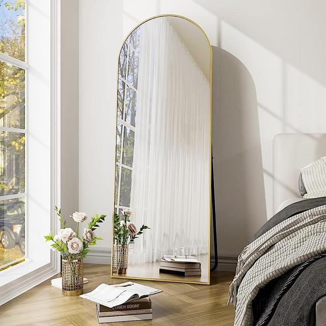 GLSLAND-21x64 inch Arched Full Length Mirror-Aluminum Alloy Frame High Definition-Full Body Mirror for Bedroom or Living Room,Gold