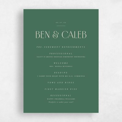 Hunter, Green Wedding Program - Mendoza