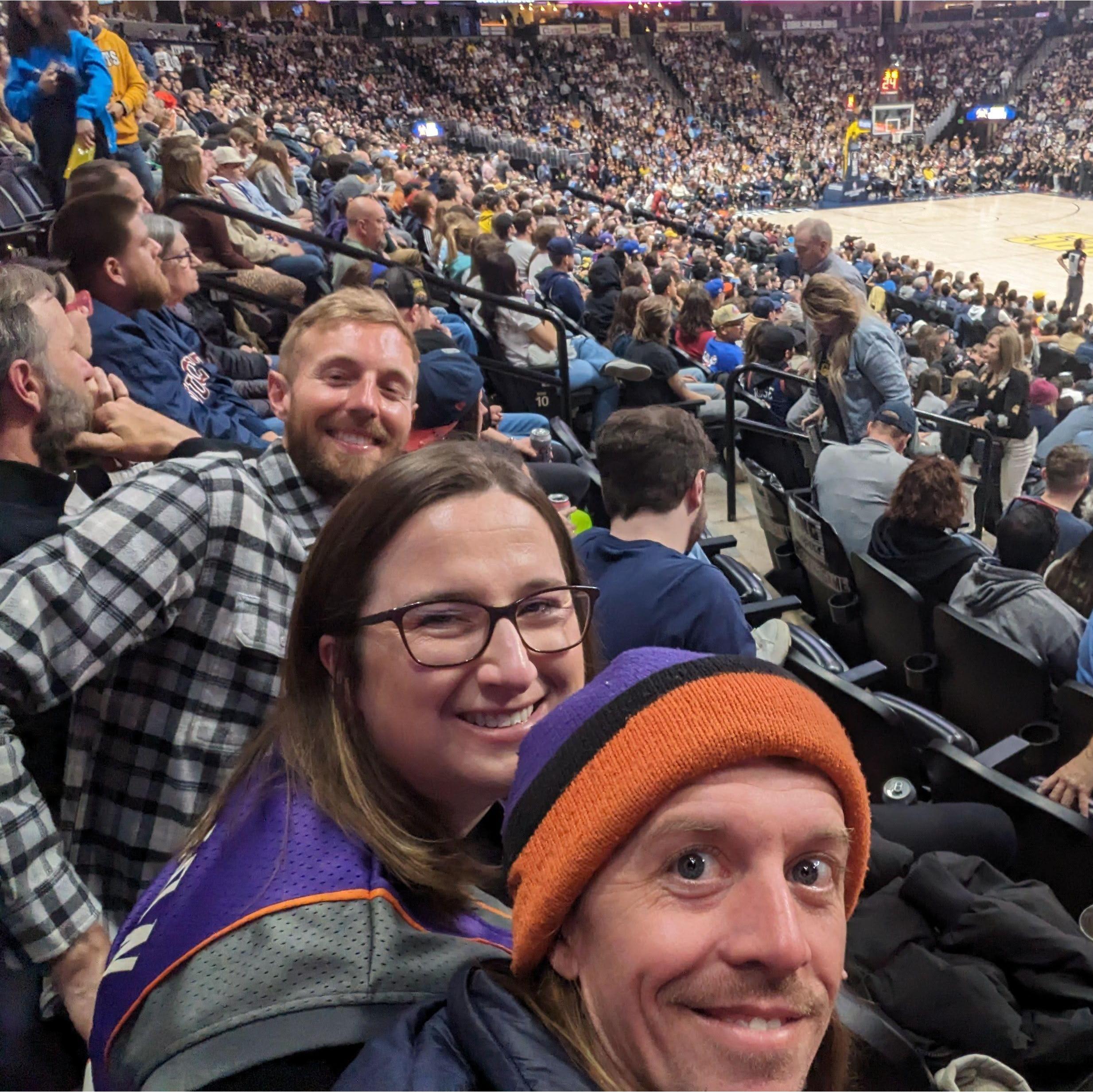 Supporting the Phoenix Suns with Chris (bridesmaid, friend of the bride since high school) in Denver.