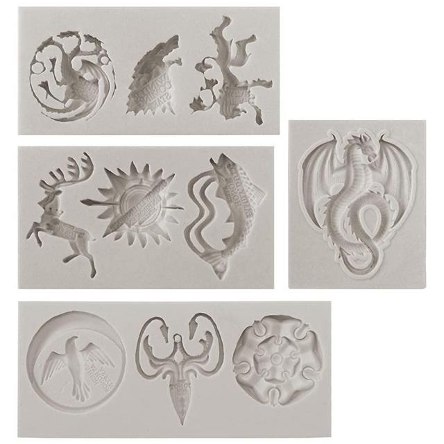 FUNSHOWCASE Game Thrones GOT Inspired House Sigils and Mottos Silicone Molds for Sugarcraft, Fondant Cake Decor, Cupcake Topper, Polymer Clay Resin Casting Jewelry and Crafting Projects, 4-in-set