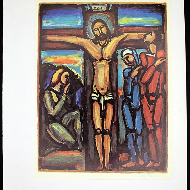 Vintage 1970 Fine Lithograph by Georges Rouault titled "Crucifixion" Tipped-on Plate 11.25x9.5 Image 9.25x7